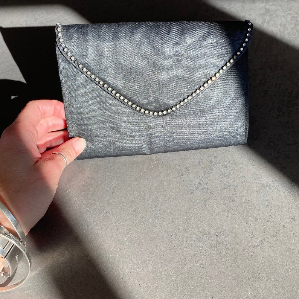 Rhinestone Accented Nylon Clutch